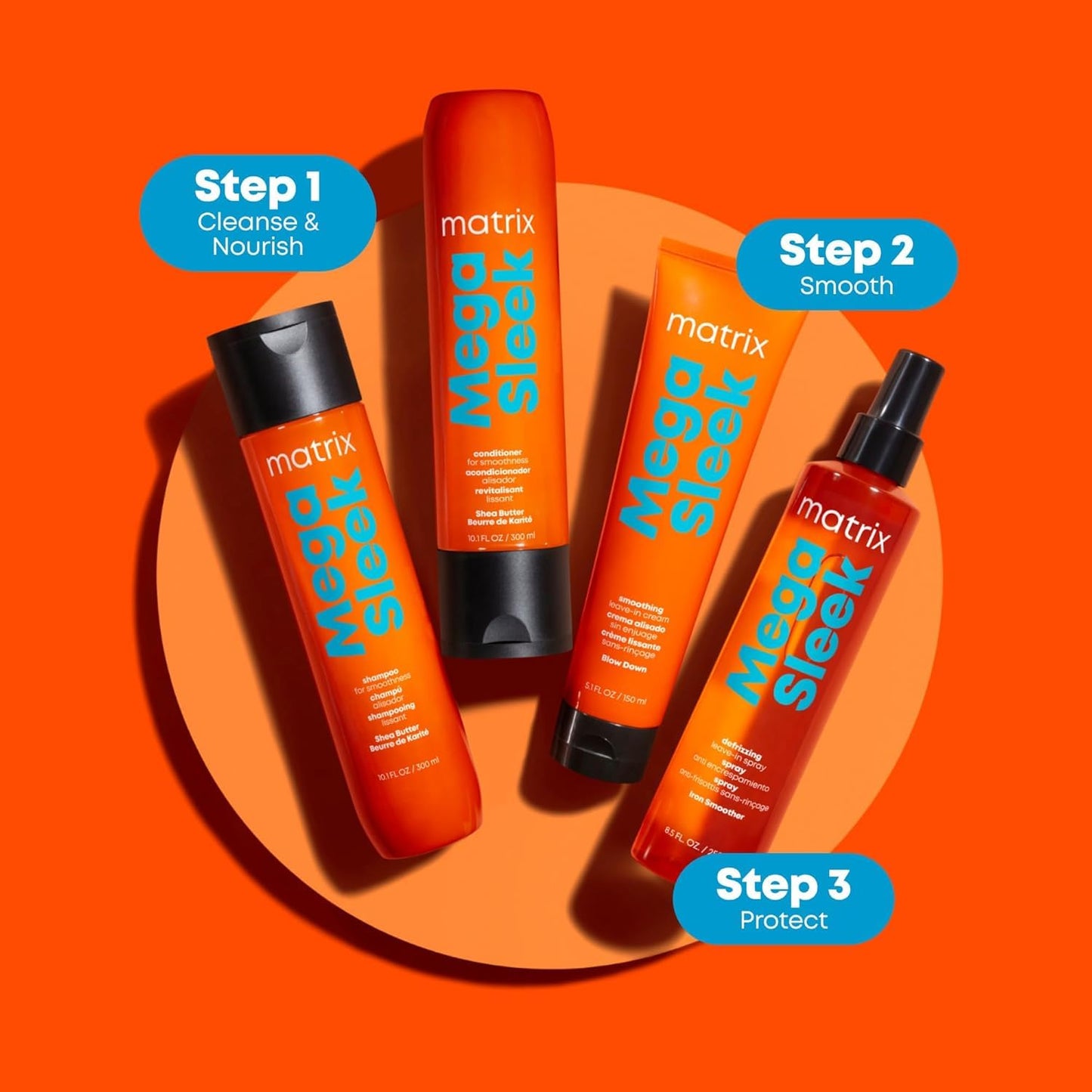 Mega Sleek Shampoo and Conditioner Set - Smoothing and Moisturizing, Anti-Frizz, Detangling, for All Dry, Damaged & Frizzy Hair Types, Nourishes with Shea Butter, Vegan