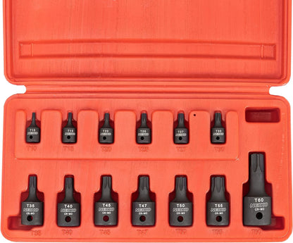 10281B Impact Torx Bit Socket Set 13 Piece 6 Point Star Sockets Heavy Duty Impact Grade Cr-Mo T10 to T60 High Impact ABS Blow Molded Storage Case