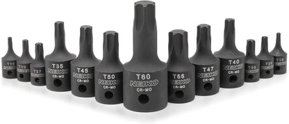 10281B Impact Torx Bit Socket Set 13 Piece 6 Point Star Sockets Heavy Duty Impact Grade Cr-Mo T10 to T60 High Impact ABS Blow Molded Storage Case
