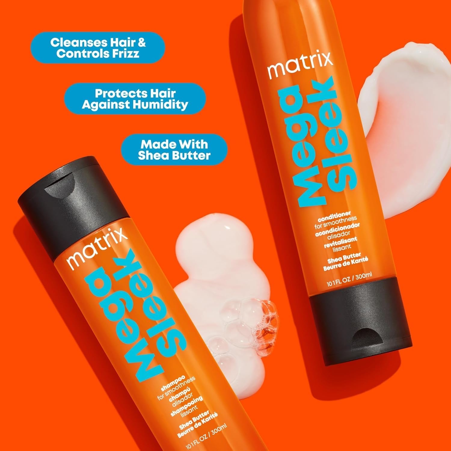 Mega Sleek Shampoo and Conditioner Set - Smoothing and Moisturizing, Anti-Frizz, Detangling, for All Dry, Damaged & Frizzy Hair Types, Nourishes with Shea Butter, Vegan
