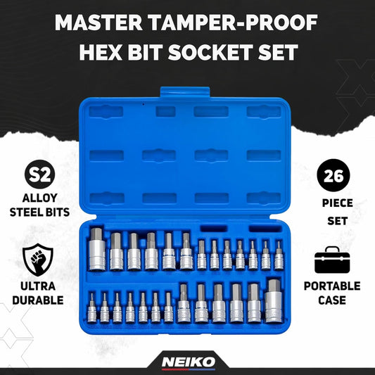 01144A Tamper-Proof Hex Bit Socket Set, 26 Pieces | SAE 5/64-9/16”, Metric 2-14MM