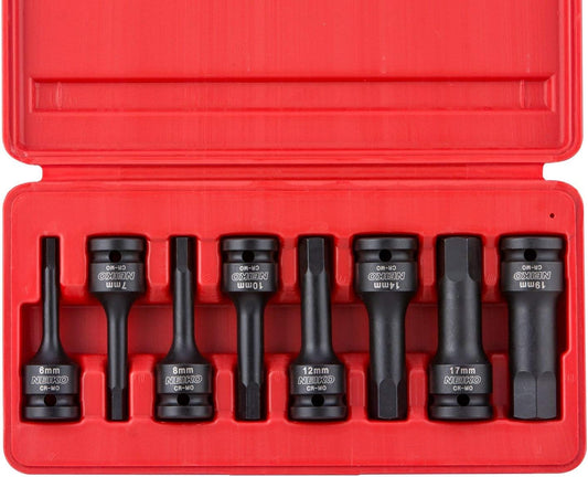 01136B 1/2” Drive Allen Bit Socket Set | 8 Piece | MM | 6Mm to 19Mm | 3” Length | Cr-Mo Impact Grade