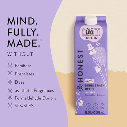 The Honest Company Foaming Bubble Bath Refill, Lavender Calm Scent, Tear-Free, Hypoallergenic, Naturally Derived, Gentle for Baby, 32 Fl Oz