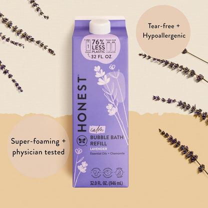 The Honest Company Foaming Bubble Bath Refill, Lavender Calm Scent, Tear-Free, Hypoallergenic, Naturally Derived, Gentle for Baby, 32 Fl Oz